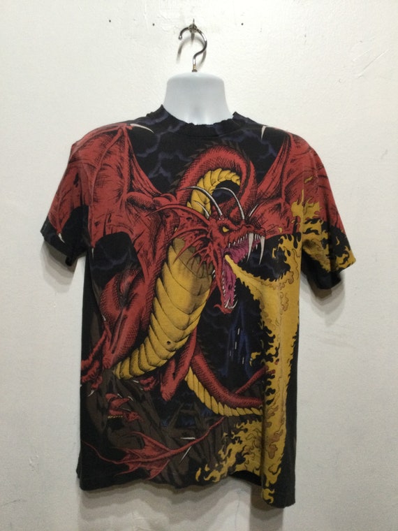 Vintage 1990's Original Dragon Print Tee by Liquid Blue. Size