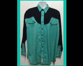 Vintage rayon blend two tone western shirt by Panhandle Slim. Size X large