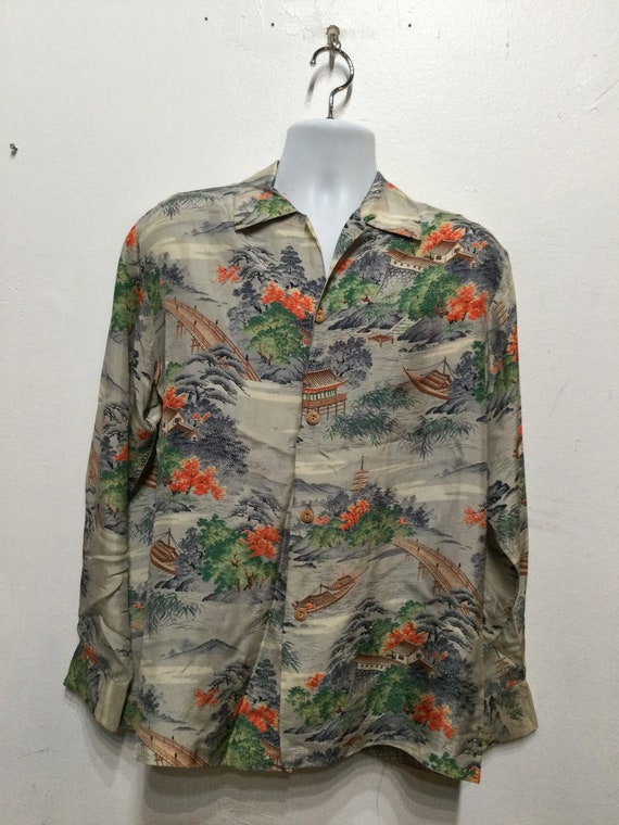 Vintage 1940s/50s silk long sleeve Hawaiian shirt… - image 6