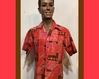 HS502  Vintage 1960's/70's  bark cloth cotton Hawaiian shirt.