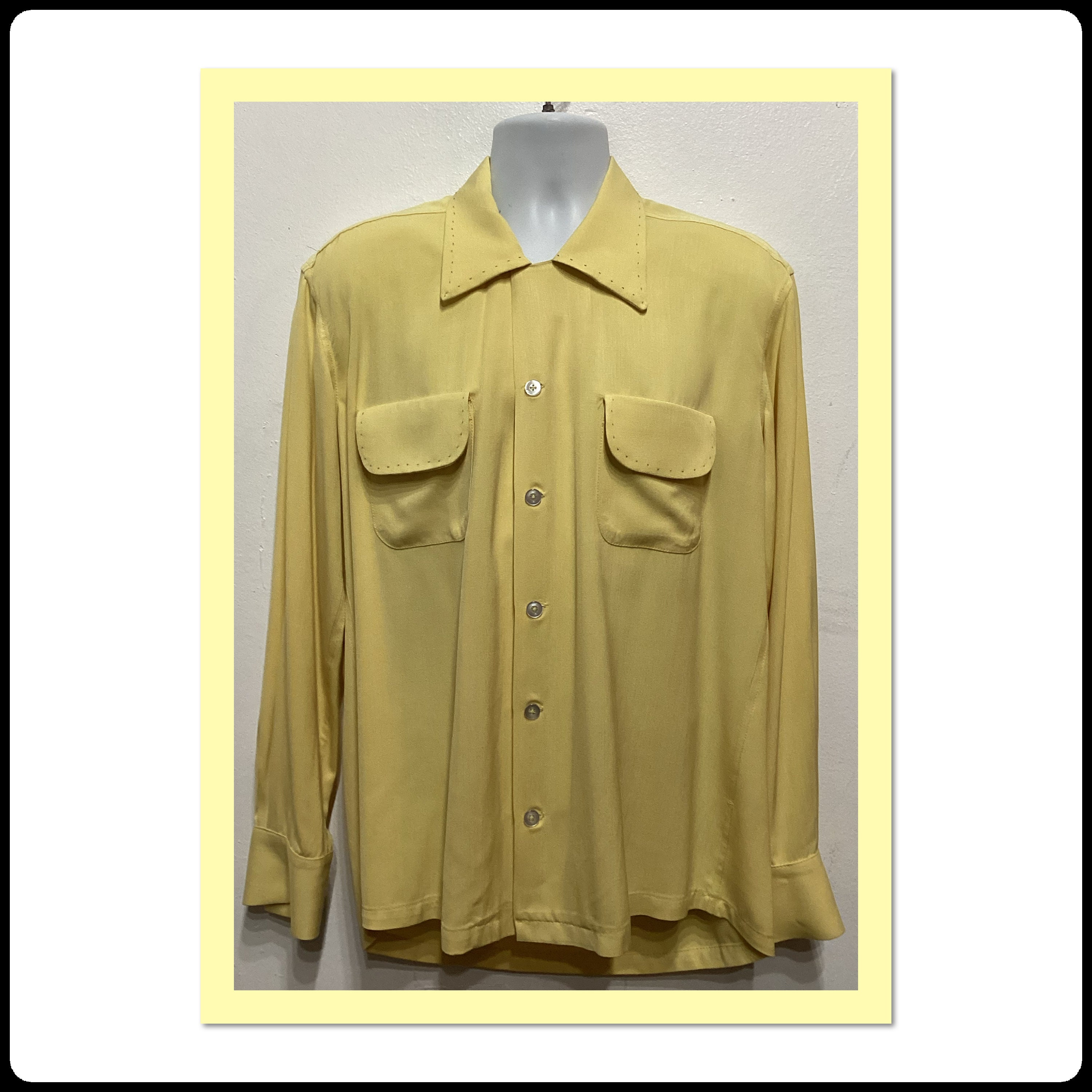 1950s Vintage Reproduction Light Yellow Gabardine Shirt With 1950s Vintage Reproduction Light Yellow Gabardine Shirt With