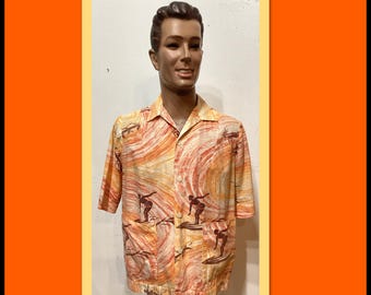 HS092 Vintage Hawaiiaans katoenen cabana-shirt uit de jaren 50.