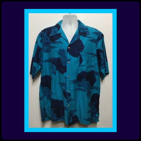 Vintage 1960s/70s cotton tiki Hawaiian shirt by P… - image 1