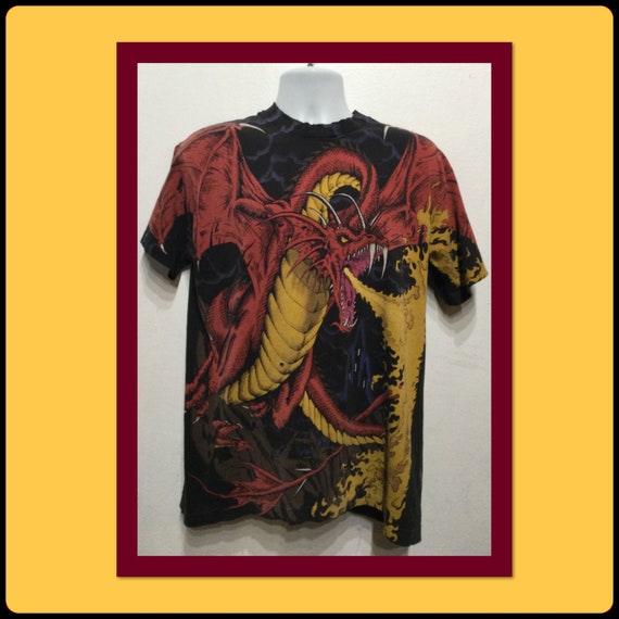 Vintage 1990's original dragon print tee by Liqui… - image 1