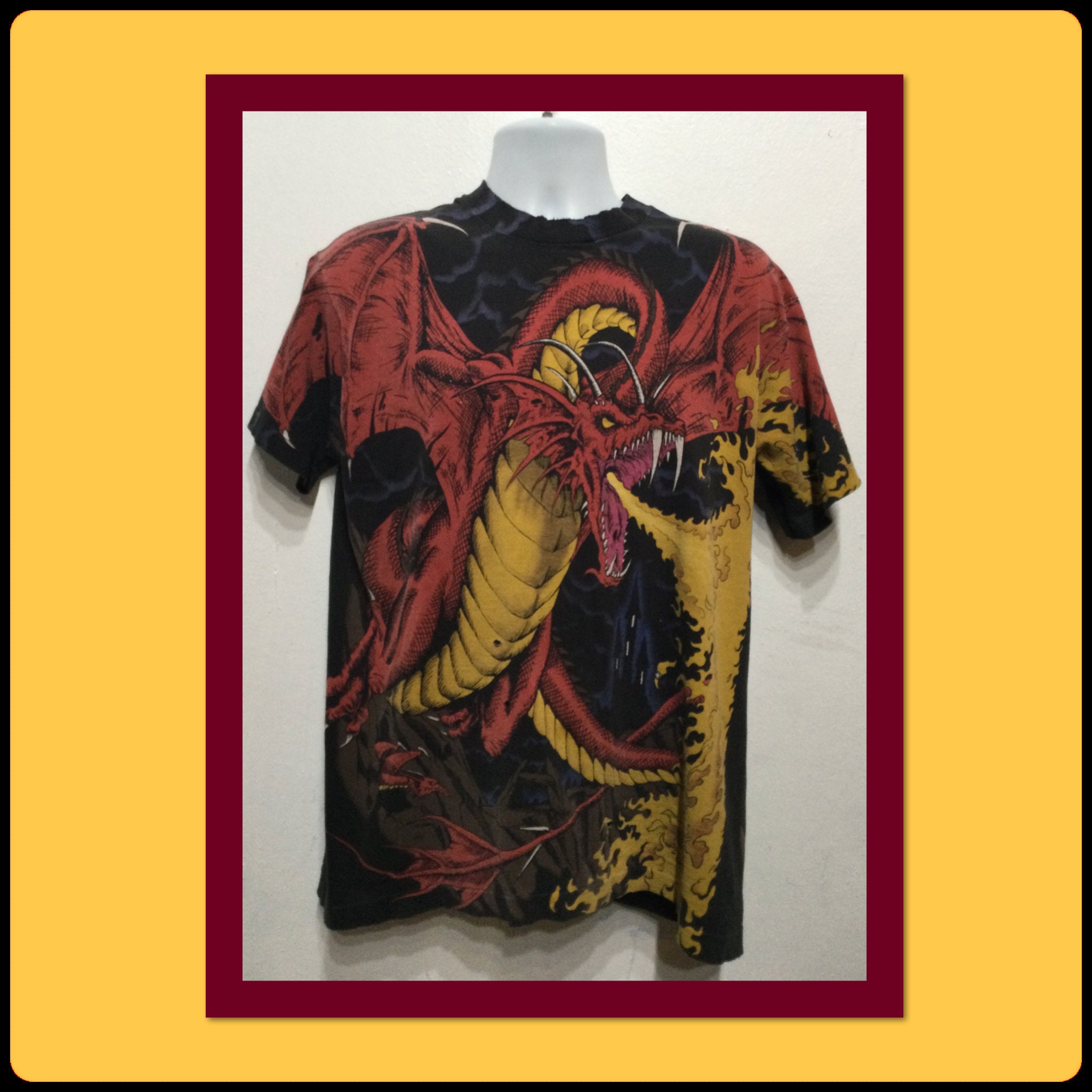 Vintage 1990's Original Dragon Print Tee by Liquid Blue. Size