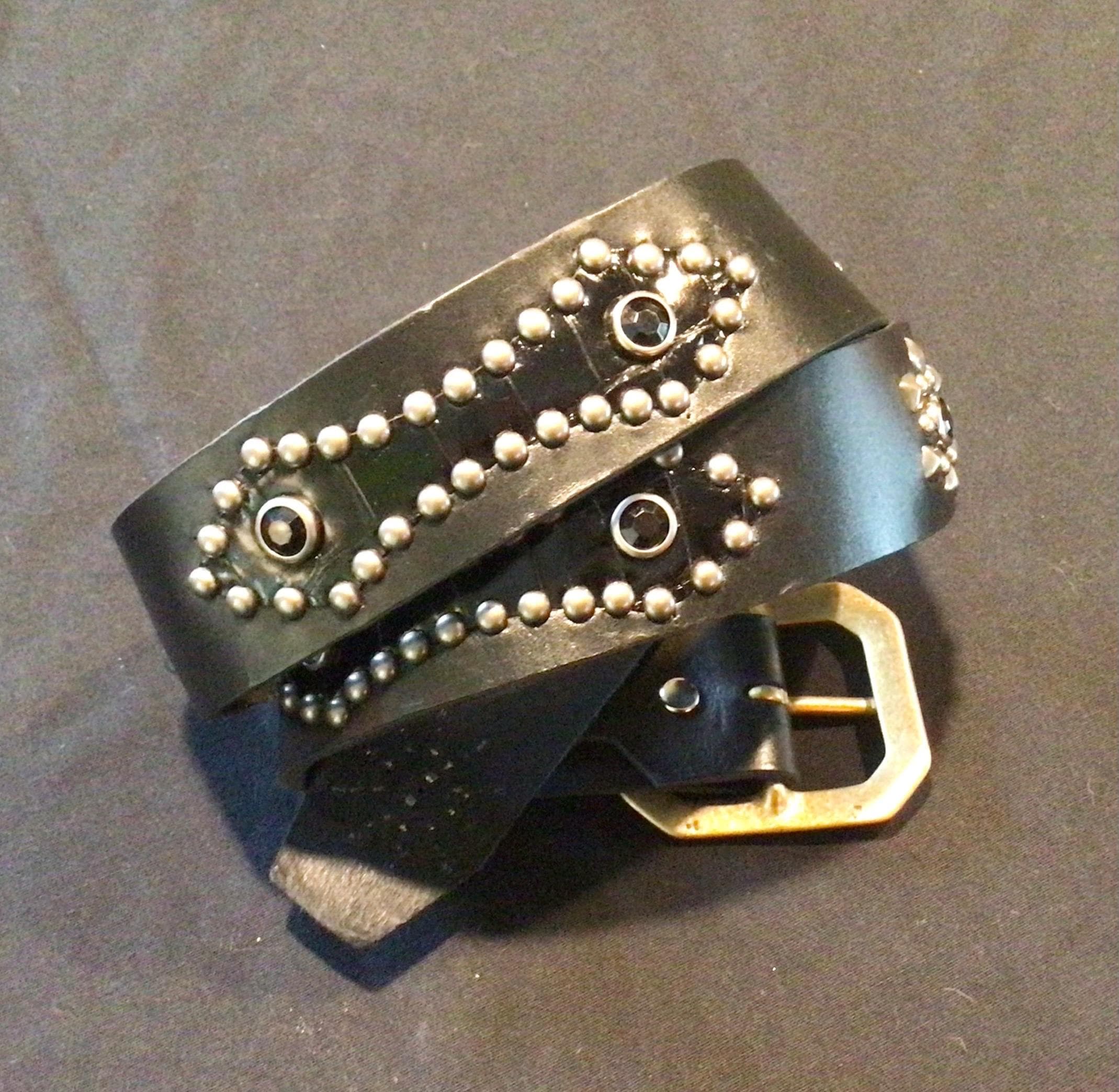 J031 1940's Style Black Leather Silver Studded Rockabilly Western