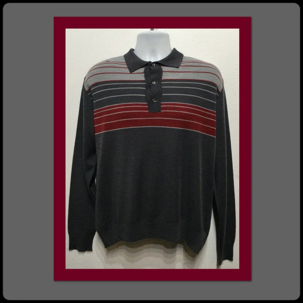 Vintage tri tone long sleeve banlon style knit shirt by Damart