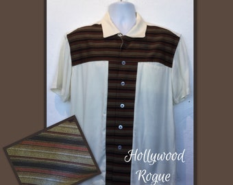 1950s vintage reproduction stripe T panel Hollywood Rogue shirt.