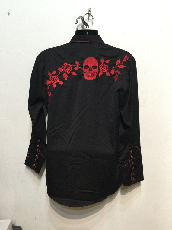 Vintage reproduction embroidered skull western sh… - image 7