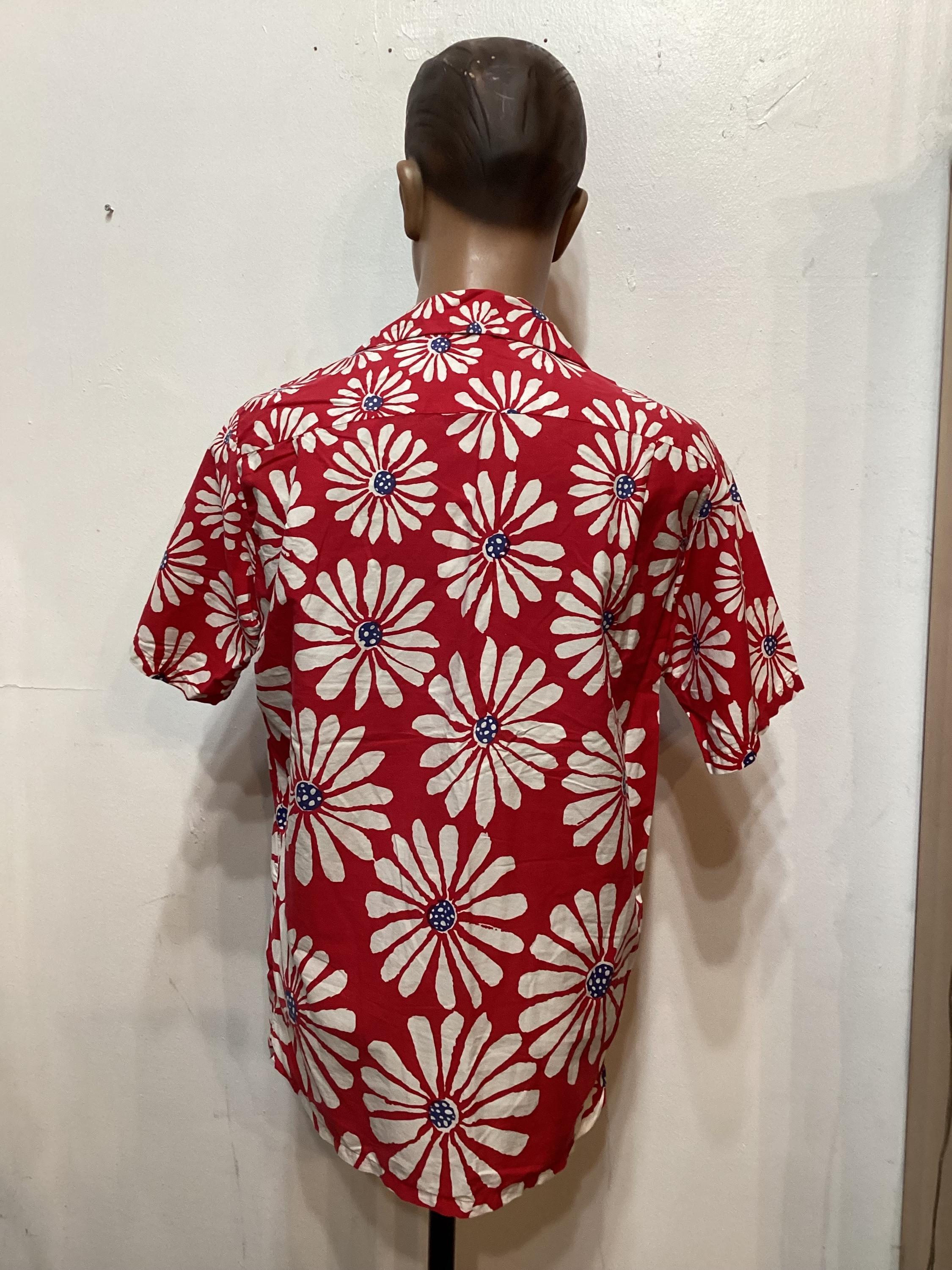 HS041 Vintage 1950's Cotton Abstract Daisy Print Hawaiian