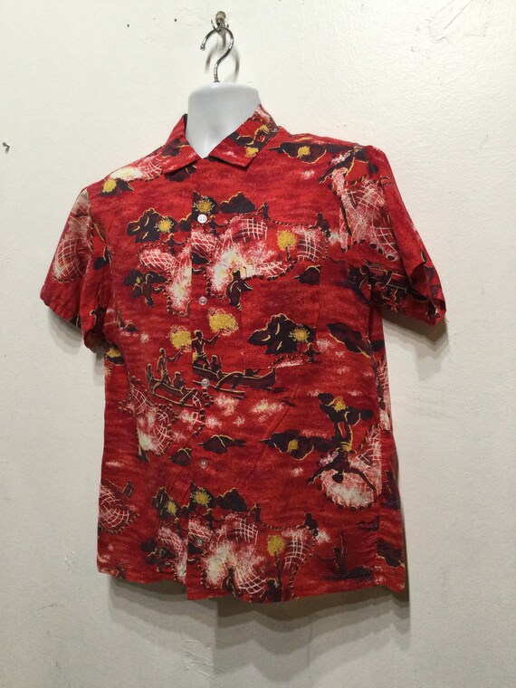 Vintage 1950s cotton Hawaiian shirt by made in Ca… - image 7