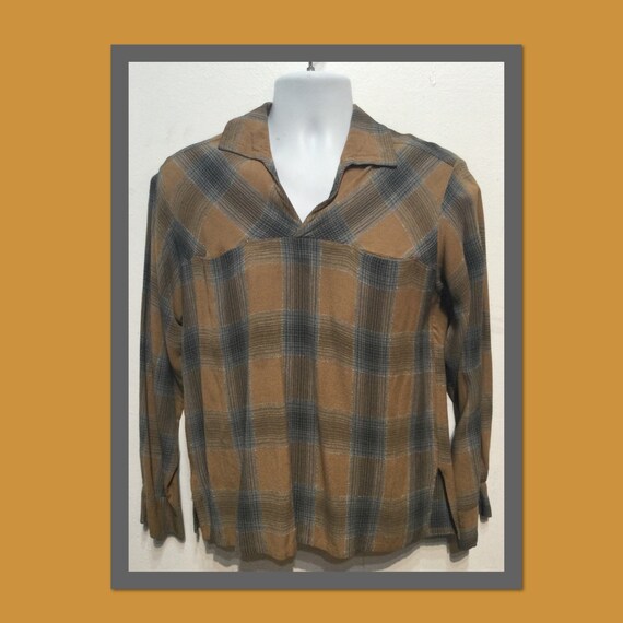 Vintage 1950s rayon shadow plaid shirt by Koret S… - image 1