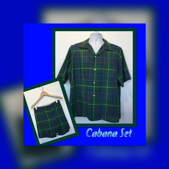 1950s vintage RARE ! plaid 2 piece cabana set by M