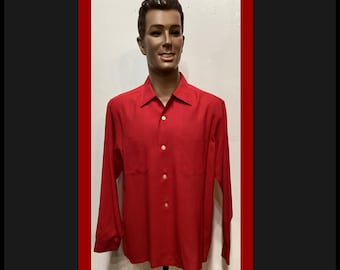 MV020 Vintage 1950's Burgundy Rayon Gabardine Shirt. Size X Large