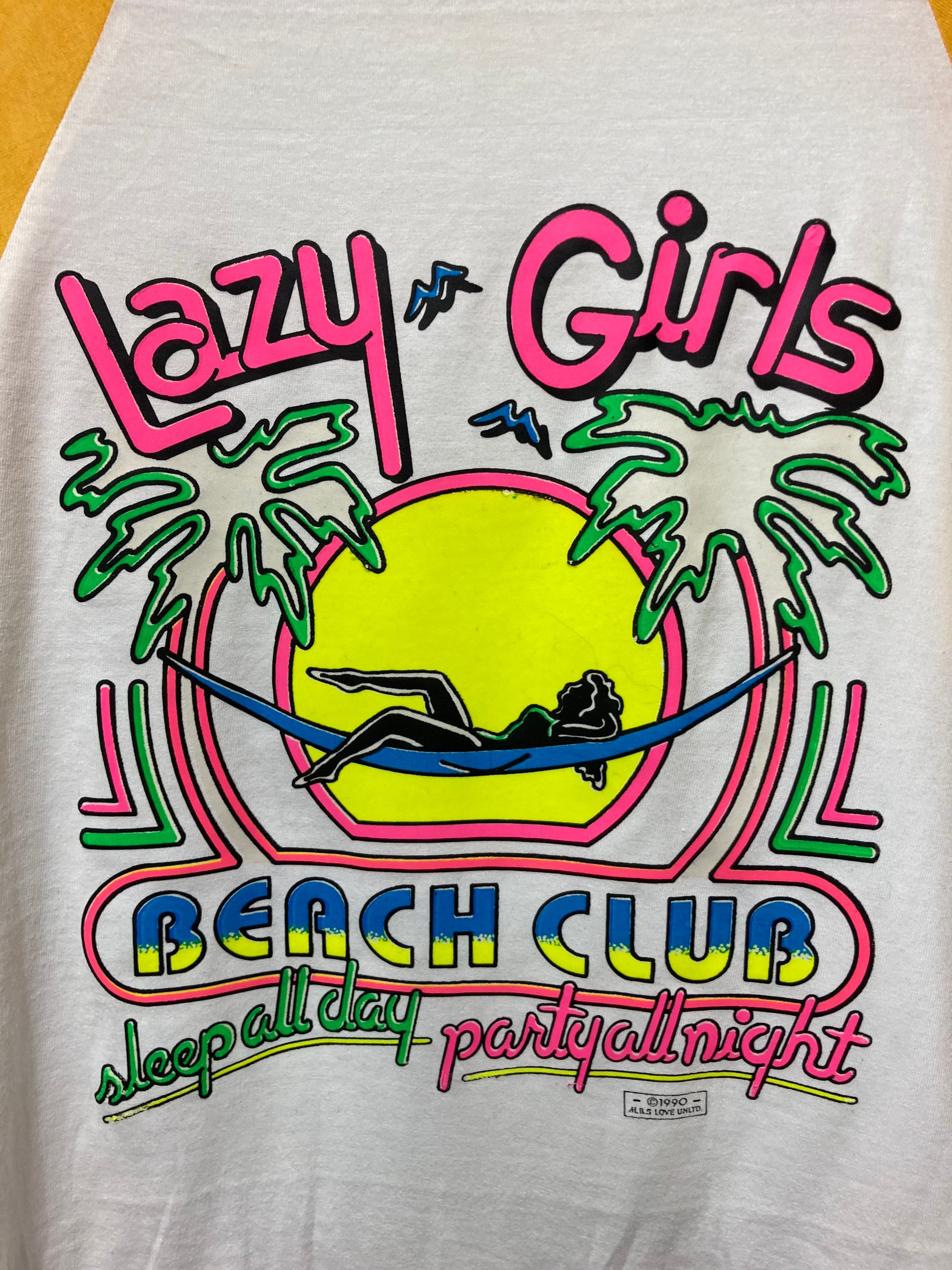 Vintage 1990 Original lazy Girls Beach Club T-shirt E37 - Etsy