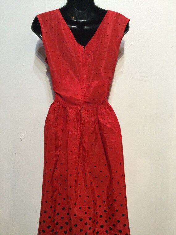 Vintage 1950s red acetate dress with polka dot ve… - image 4