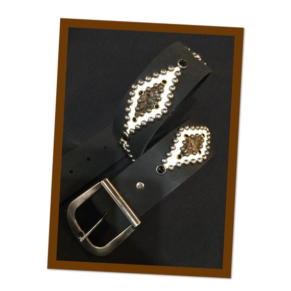 1940s style black leather silver tone studded  wes