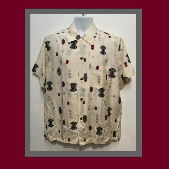 Vintage 1940s/50s silk Hawaiian shirt dead stock/… - image 1