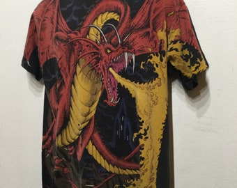Vintage 1990's Original Dragon Print Tee by Liquid Blue. Size