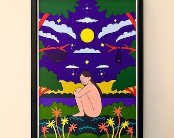 Wydruk „Still Night” – papier A4 250 g/m², styl Tarota, prosty, mistyczny, księżycowy, dekoracja ścienna do sypialni, styl żeński