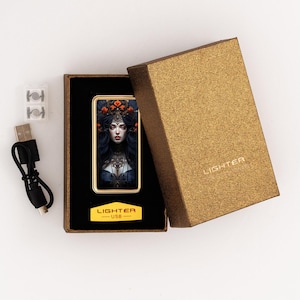 Witch Art USB Rechargeable Electric Lighter Windproof Gothic Aesthetic Lighter Stylish Witchy Dark Design Unique Gift Accessory For Her
