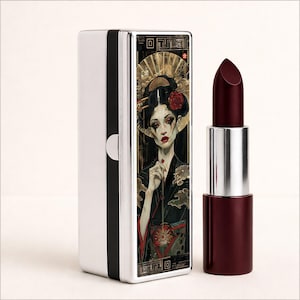 Gothic Art Deco japanische Kurtisan Lippenstift Etui Halter mit Spiegel Dark Academia Geschenk