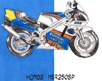 Honda NSR250P nsr250 nsr 250 rothmans PRINT of Original Acrylic Painting.  11 x 14
