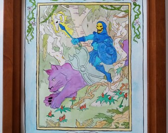Original MOTU Skeletor Painting in the style of Ivan Bilibin.  Ink and Watercolor.  11 x 14.