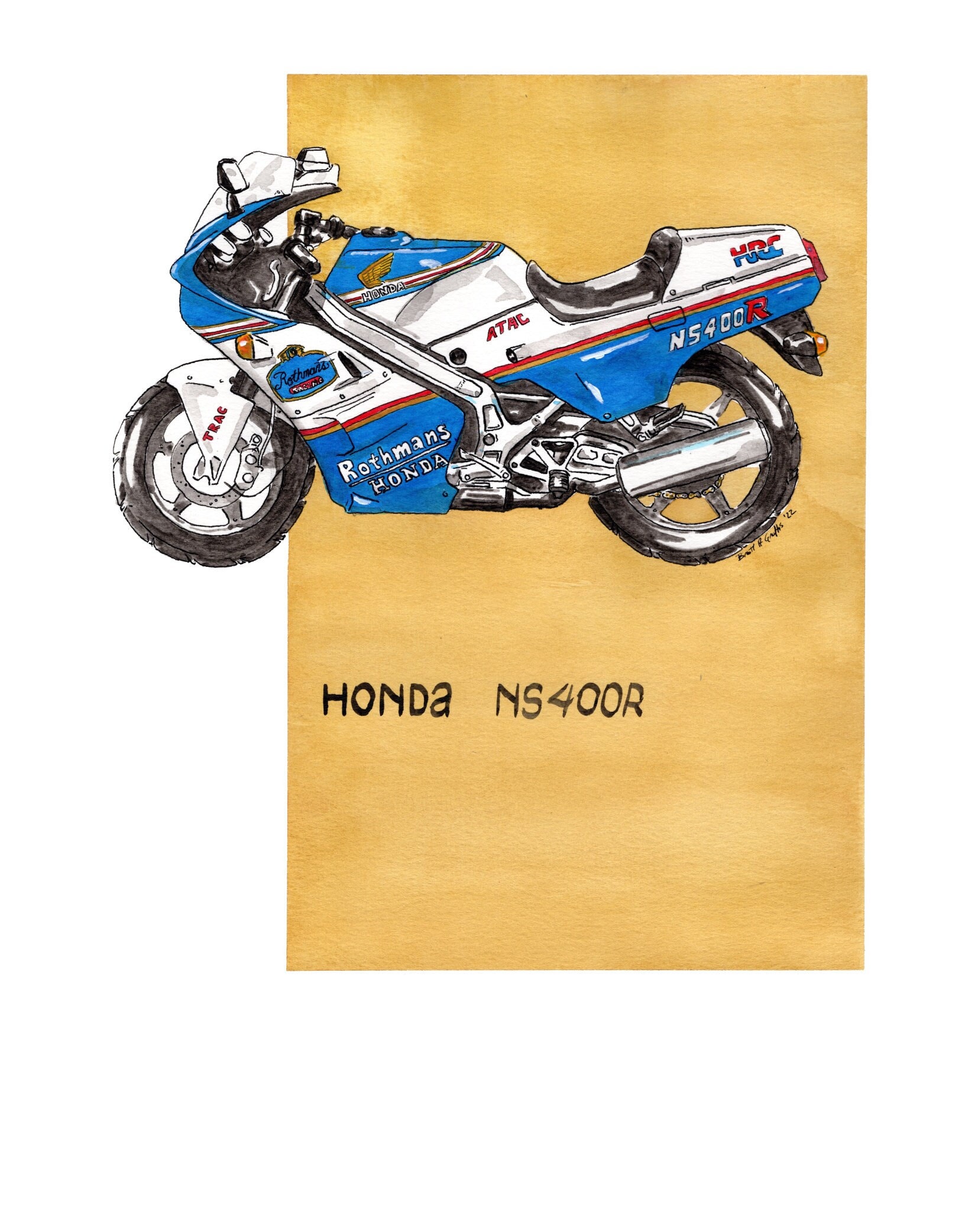 Honda NS400R Ns400 Ns 400 Rothmans PRINT of Original Acrylic