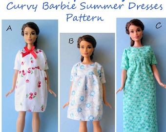 Bar-bie Curvy Doll Summer Dresses  PDF Sewing Pattern  for Barbie, and other 11.5" Fashion Dolls