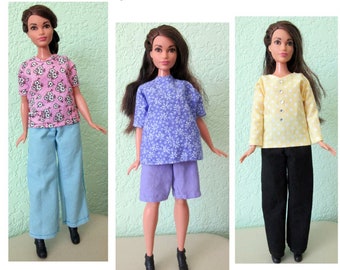 Barbie-Like Curvy Doll Basics and Beyond PDF Sewing Pattern Easy Basics Jeans & Shirt  for Barbie, and other 11.5" Fashion Dolls