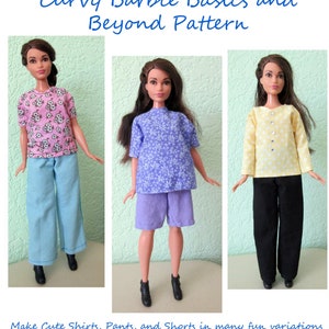 Barbie-Like Curvy Doll Basics and Beyond PDF Sewing Pattern Easy Basics Jeans & Shirt for Barbie, and other 11.5 Fashion Dolls image 1