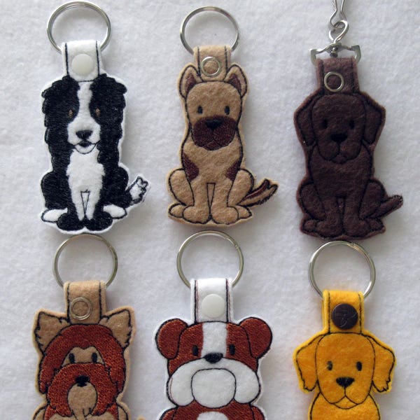 Dogs Dogs and more Dogs Key Chain Fob Purse or Backpack Charm Bulldog Yorkie Corgi Labs Border Collie and more