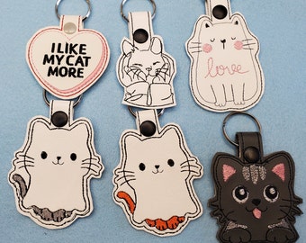 Cat Key Chain Fobs, Assorted Ghost Cat, Love Cat, Cat Face and I Like My Cat More