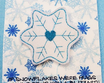 SnowFlake Hugs Cards with Feltie Token, Eyelet or Keychain