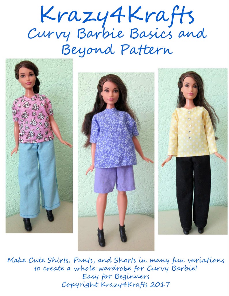 Barbie-Like Curvy Doll Basics and Beyond PDF Sewing Pattern Easy Basics Jeans & Shirt for Barbie, and other 11.5 Fashion Dolls image 1