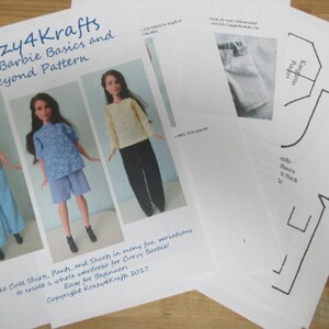 Barbie-Like Curvy Doll Basics and Beyond PDF Sewing Pattern Easy Basics Jeans & Shirt for Barbie, and other 11.5 Fashion Dolls image 2