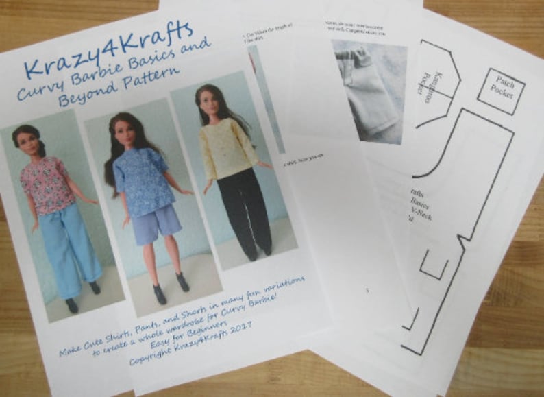 Barbie-Like Curvy Doll Basics and Beyond PDF Sewing Pattern Easy Basics Jeans & Shirt for Barbie, and other 11.5 Fashion Dolls image 2