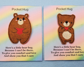 Bear Hug Cards with Bear Token  Two Styles of Bears or Unicorn Hug Card  with Finger Puppet Isolation Card with Red Heart