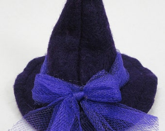 Handmade Felt Doll Witch Hat, Tulle Accent