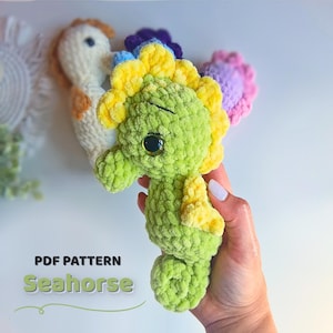 Seahorse Amigurumi Crochet Pattern (PDF) – Low Sew Plush Toy - Video Tutorials Digital Crochet Tutorial + Videos - Seahorse Pattern