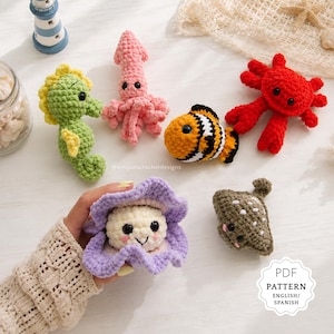 No Sew Ocean Amigurumi Bundle Crochet Pattern PDF, Nemo Clownfish Squid Crab Stingray Seahorse Shell, Plush Sea Animals