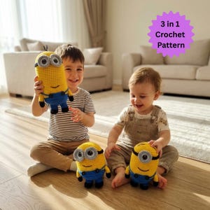 PDF Pattern Crochet minions – Yellow Crochet Dolls, Cute Cartoon Crochet Pattern, 3 Doll Bundle Pattern