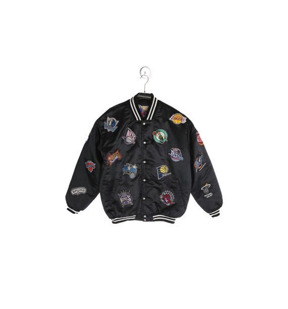 Basketball patchwork black nylon bomber jacket - image 1