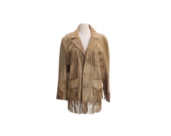 Vintage fringed jacket / suede / western / 1980s / tan / americana / cowboy /