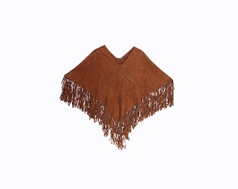 Vintage suede poncho / brown / fringed