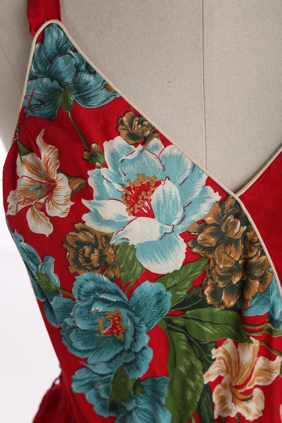 1970s women red floral print summer dress - image 3