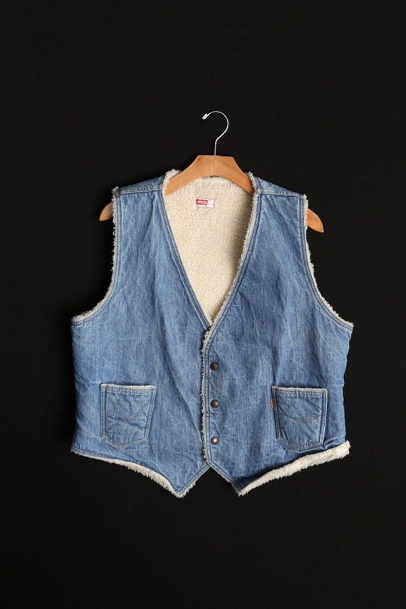 Vintage levi's denim vest / sherpa / 1970s / medi… - image 2