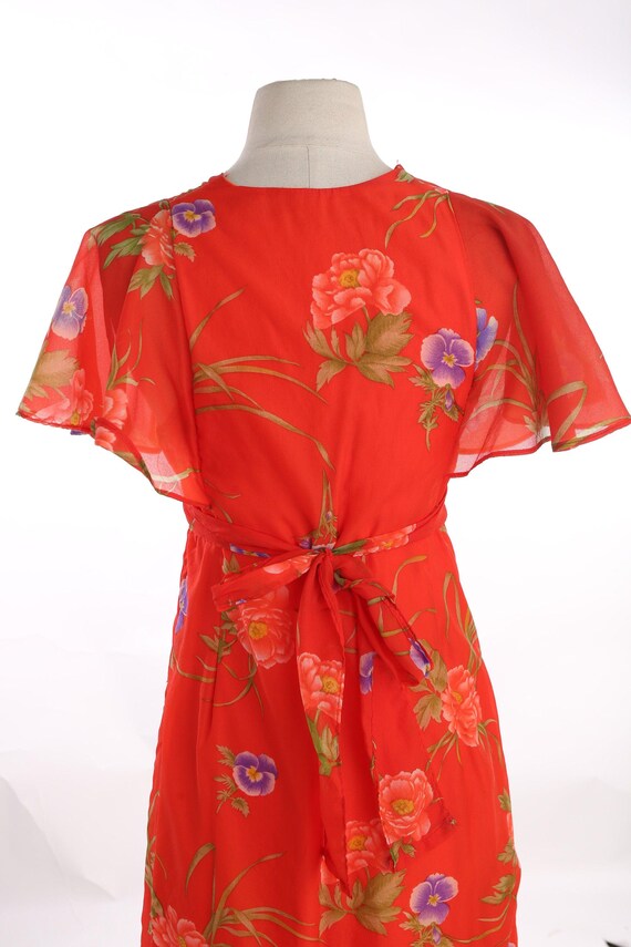 70s red floral print poly summer dress - image 5