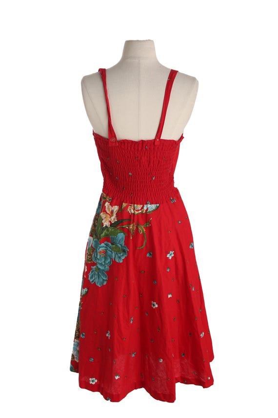 1970s women red floral print summer dress - image 5